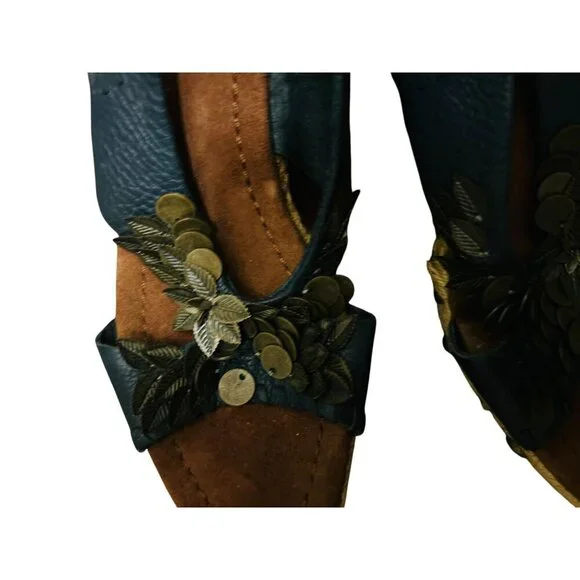 Sam Edelman Blue Leather Wedge Sandals Floral Coin Accents & Adjustable Straps - - Picture 8 of 8